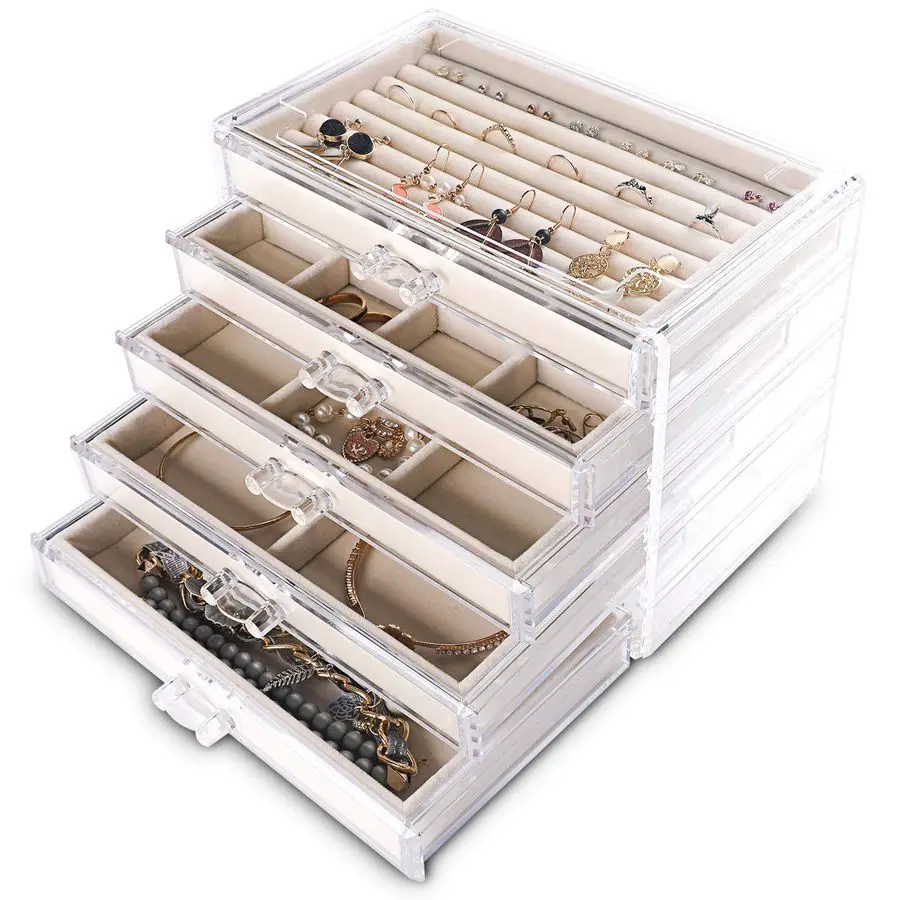 Extra Large Acrylic Jewelry Box for Women Girls 5 Layers Clear Velvet Earring Organizer with 5 Drawers Rings Display Case Neckla
Extra Large Acrylic Jewelry Box for Women Girls 5 Layers Clear Velvet Earring Organizer with 5 Drawers Rings Display Case Neckla