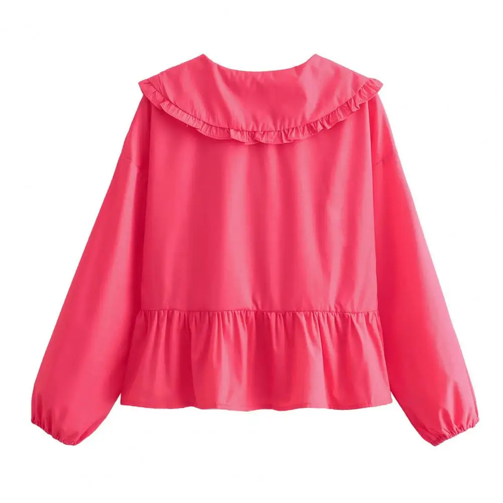 Versatile Spring Blouse Doll Collar Puff Sleeve Shirt Solid Color Ruffle Hem Lace-up Women's Top Casual Streetwear Women Pleated
Versatile Spring Blouse Doll Collar Puff Sleeve Shirt Solid Color Ruffle Hem Lace-up Women's Top Casual Streetwear Women Pleated