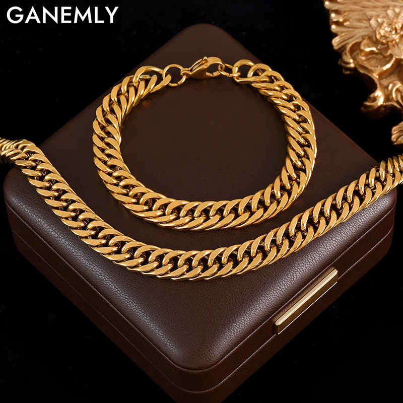 GANEMLY 316L Stainless Steel Heavy Chain Necklace Bracelet Set For Women Men New Punk 18K Gold Plated Waterproof Jewelry Set
GANEMLY 316L Stainless Steel Heavy Chain Necklace Bracelet Set For Women Men New Punk 18K Gold Plated Waterproof Jewelry Set