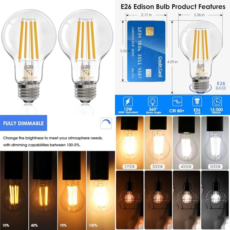 Energetic Dimmable A19 LED Edison Light Bulb, 12W Equivalent 100W, 1600LM High Brightness,,Clear Antique LED Filament Bulb for
Energetic Dimmable A19 LED Edison Light Bulb, 12W Equivalent 100W, 1600LM High Brightness,,Clear Antique LED Filament Bulb for