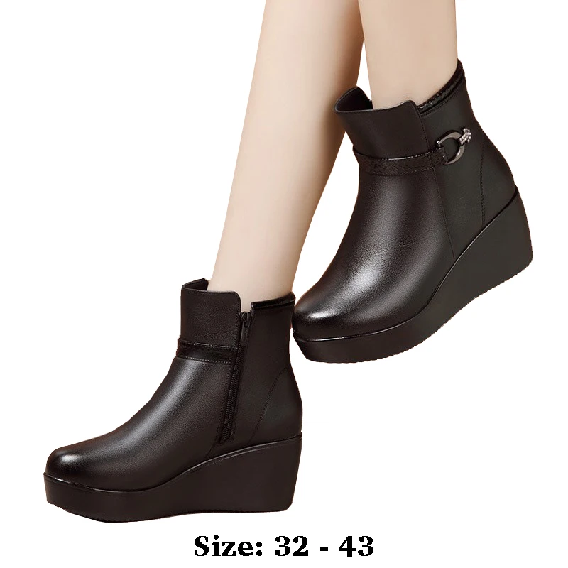 High quality short ankle wedge boots for women cowhide 6cm mid heel zipper new 2025 32 33 34 autumn winter elegant shoe black
High quality short ankle wedge boots for women cowhide 6cm mid heel zipper new 2025 32 33 34 autumn winter elegant shoe black