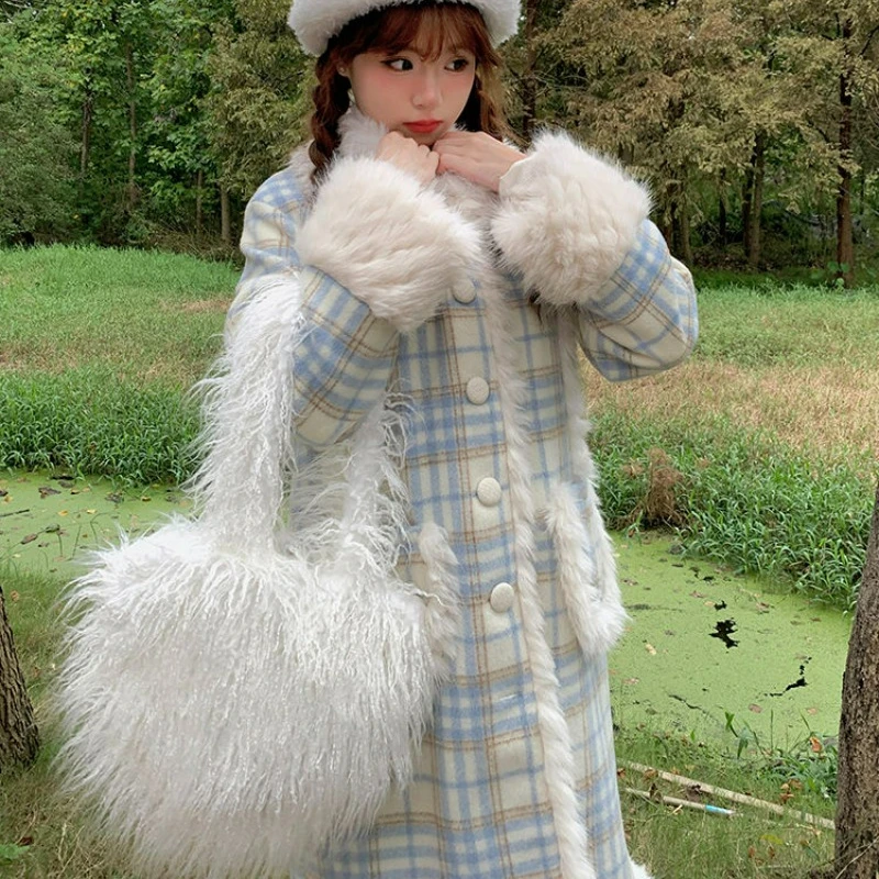 Preppy Cute Girl Blue Plaid Plush Binding Woolen Warm Coat Winter New High-end Sense Niche Loose Thin Woman Long Woolen Coat
Preppy Cute Girl Blue Plaid Plush Binding Woolen Warm Coat Winter New High-end Sense Niche Loose Thin Woman Long Woolen Coat