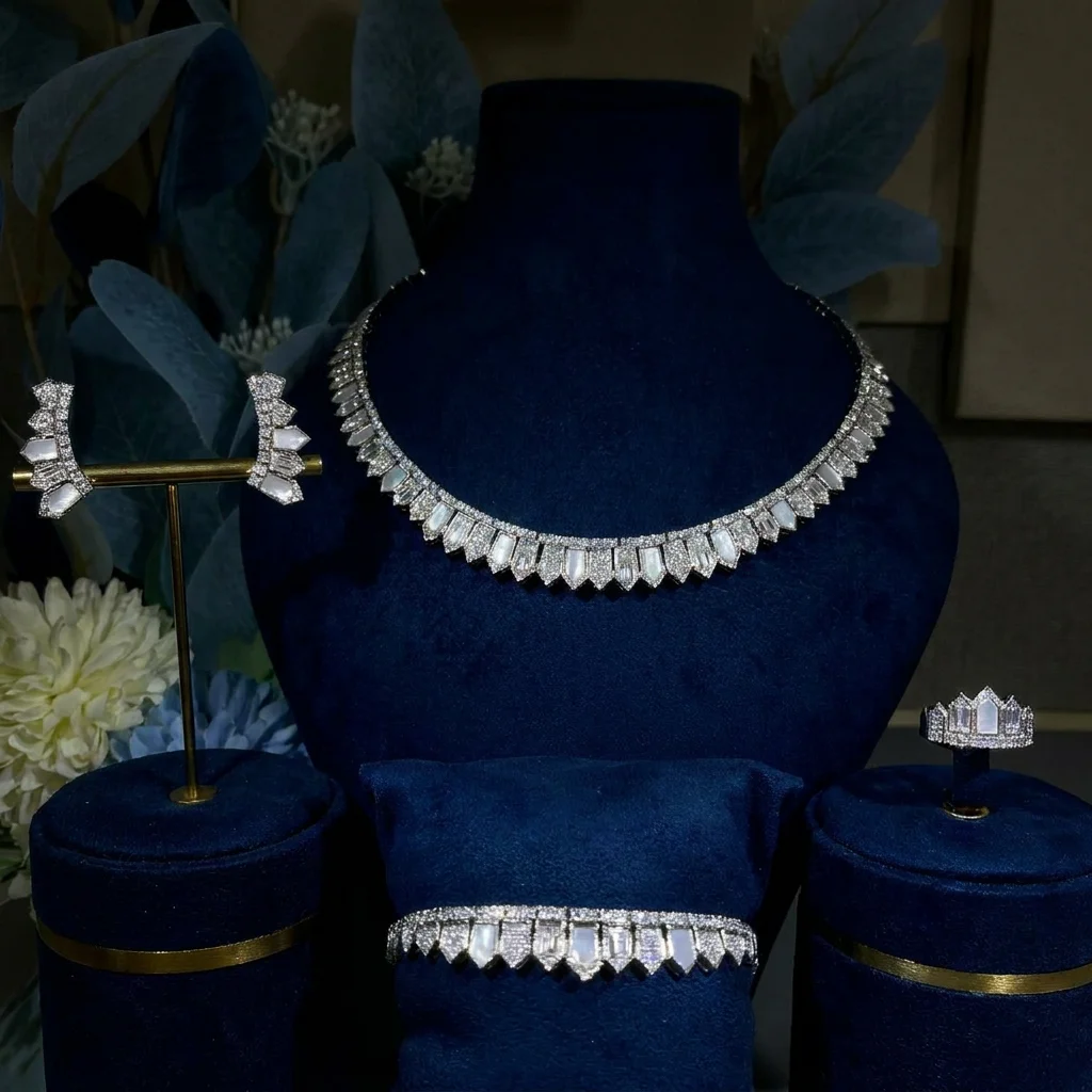 Bride Talk Luxury 4PCS Mother of Pearl Baguette CZ Zirconia Geometric Bridal Jewelry Set Dubai African Wedding Accessories
Bride Talk Luxury 4PCS Mother of Pearl Baguette CZ Zirconia Geometric Bridal Jewelry Set Dubai African Wedding Accessories