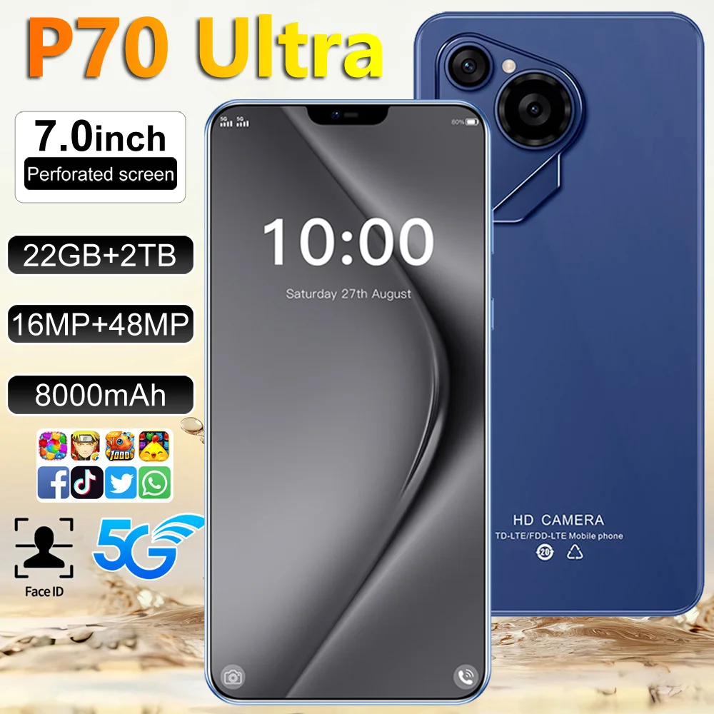 2026 HOT P70 Ultra 7.0inch Global Edition Original Smart Cheap 22GB+2TB 5G Dual Card 8000mAh Battery Facial Recognition Function
2026 HOT P70 Ultra 7.0inch Global Edition Original Smart Cheap 22GB+2TB 5G Dual Card 8000mAh Battery Facial Recognition Function
