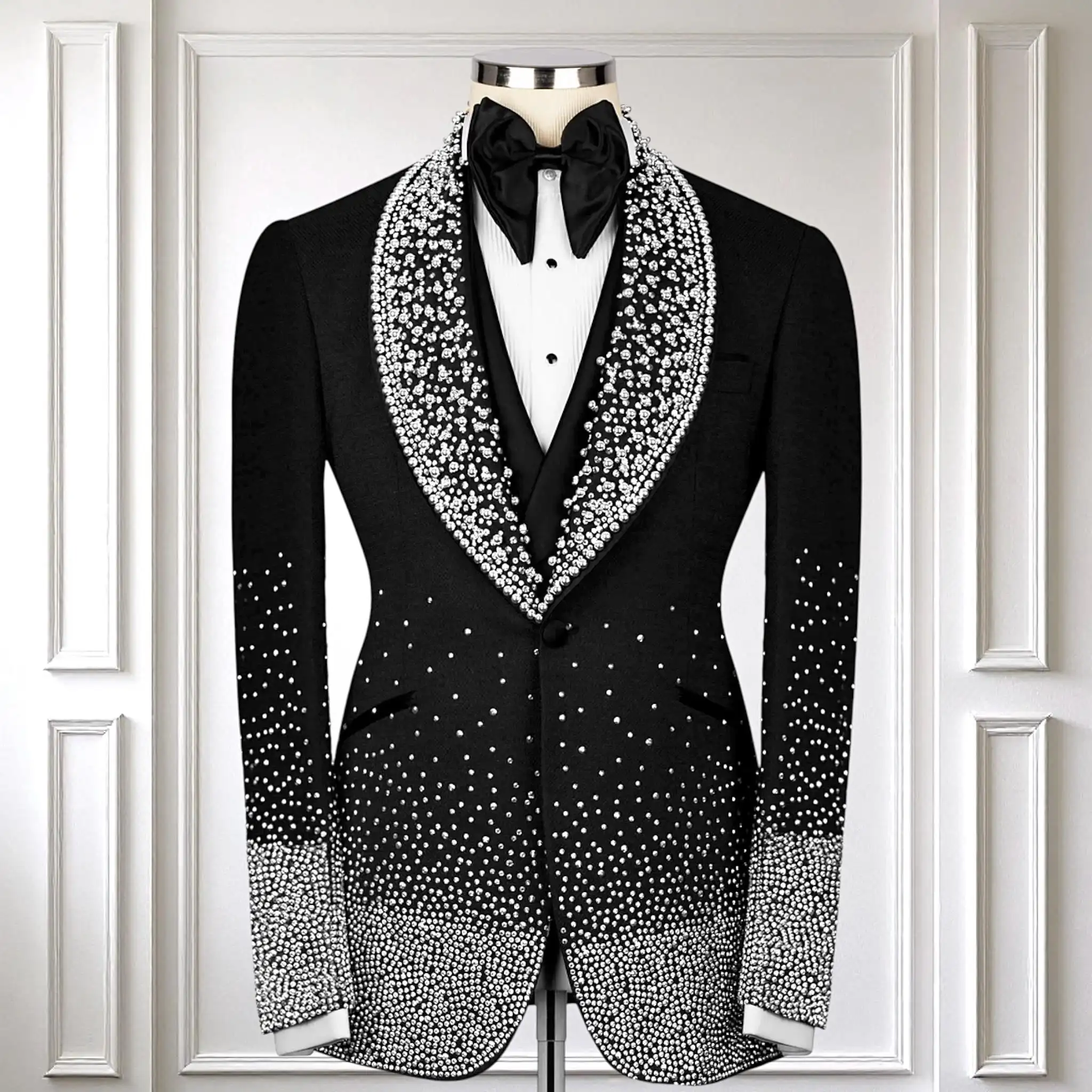 Suit For Man Crystal Embellished Black Tuxedo, Handmade Wool Blend Stage Costume, Prom Men's Suit, Wedding Groom Tuxedo Set 2pcs
Suit For Man Crystal Embellished Black Tuxedo, Handmade Wool Blend Stage Costume, Prom Men's Suit, Wedding Groom Tuxedo Set 2pcs