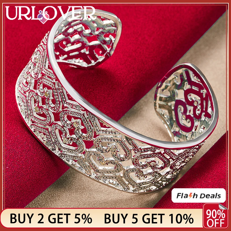 URLOVER 925 Sterling Silver Wide AAA Zircon Hollow Heart Open Bangle For Women Bangles Engagement Wedding Charm Fashion Jewelry
URLOVER 925 Sterling Silver Wide AAA Zircon Hollow Heart Open Bangle For Women Bangles Engagement Wedding Charm Fashion Jewelry