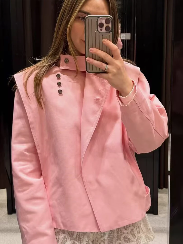 TFMLN Woman Jacket 2026 Spring Sweet Style Pink Irregular Side Button Loose Jacket Fashion Stand Collar Long Sleeve Short Coat
TFMLN Woman Jacket 2026 Spring Sweet Style Pink Irregular Side Button Loose Jacket Fashion Stand Collar Long Sleeve Short Coat