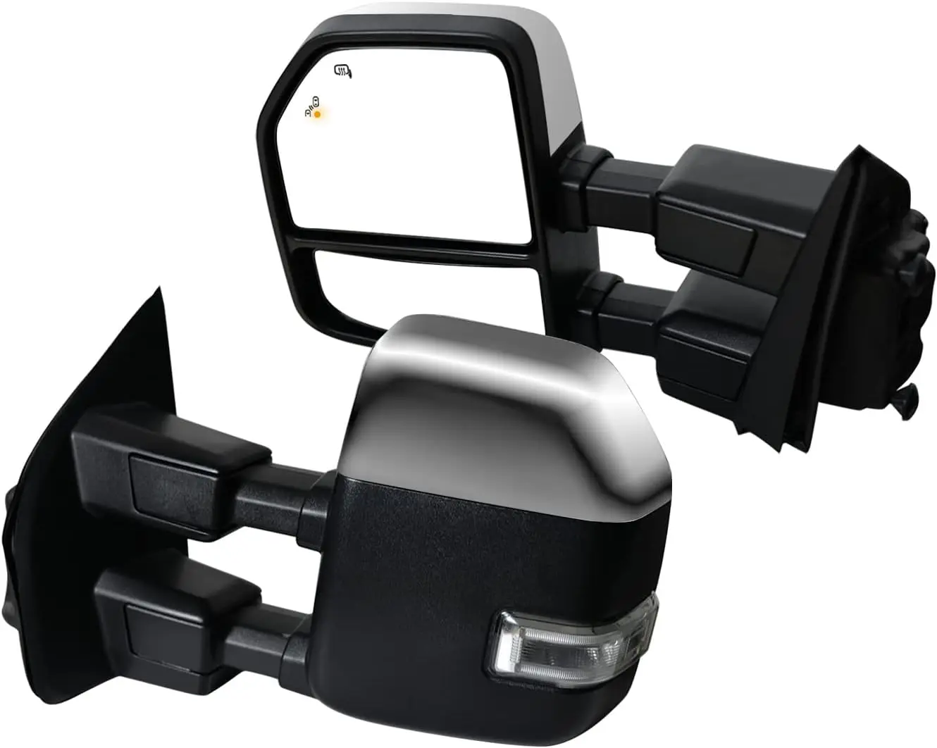 Ford Super Duty Towing Mirrors, Chrome, Black Cap, Heated with Blind Spot & Signal
Ford Super Duty Towing Mirrors, Chrome, Black Cap, Heated with Blind Spot & Signal