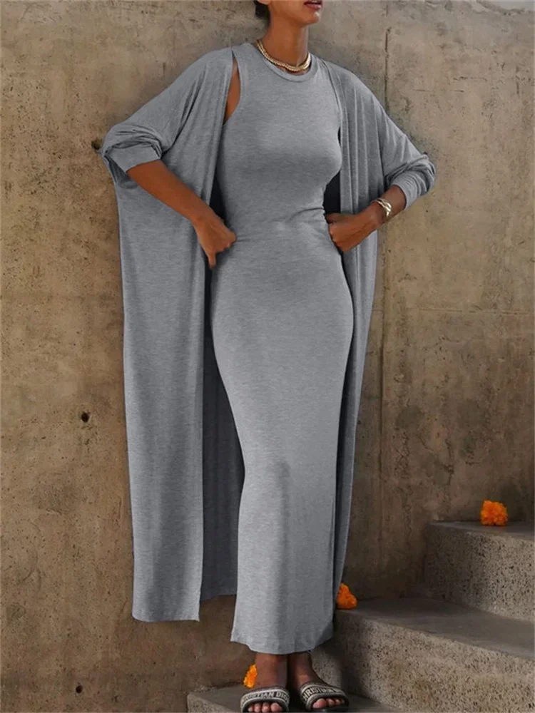 Casual 2 Piece-Set Female Long Dress Slim High Waist Patchwork Sleeveless Dress And Overcoat Sets Women Maxi Dress Outfits
Casual 2 Piece-Set Female Long Dress Slim High Waist Patchwork Sleeveless Dress And Overcoat Sets Women Maxi Dress Outfits