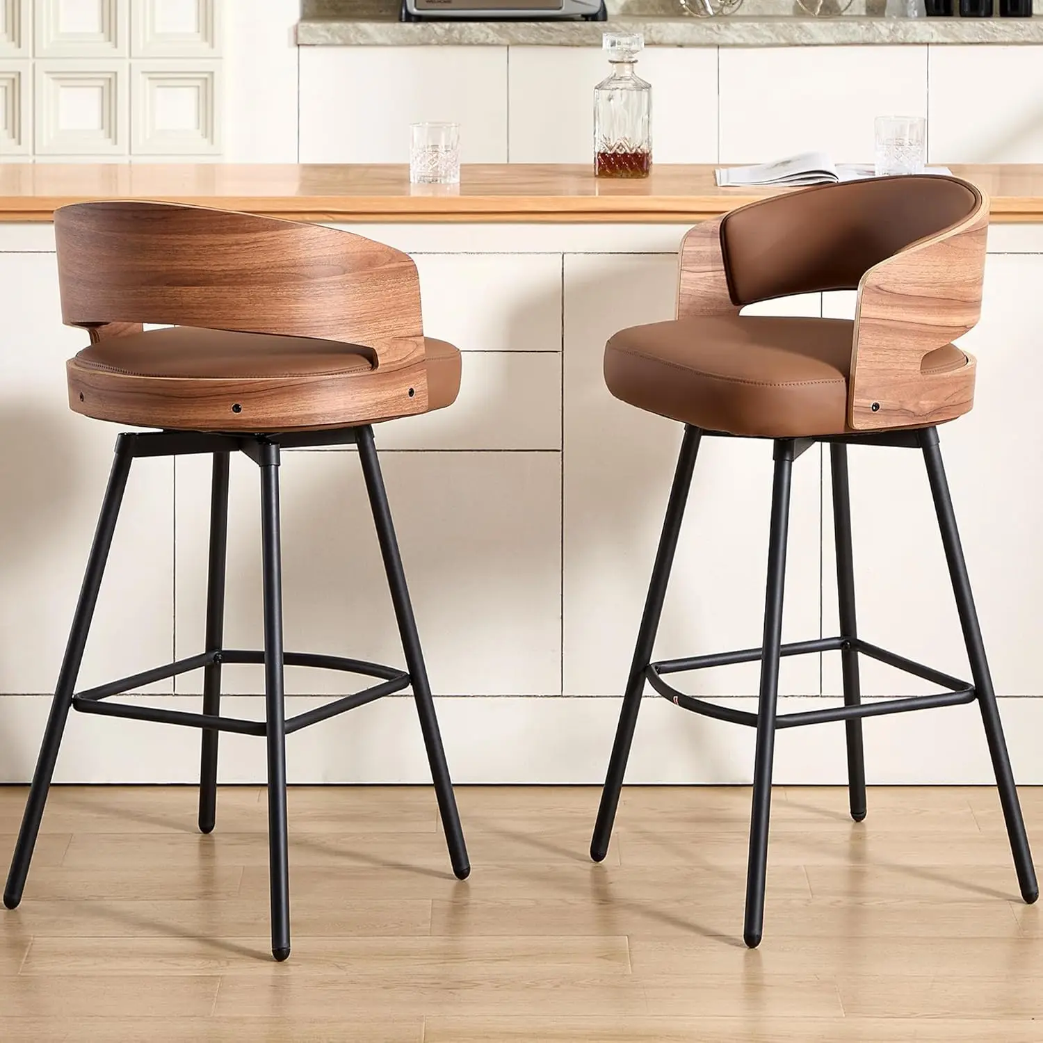 Swivel Bentwood Counter Stools Set 2,Faux Leather Walnut Back Mid Century Modern Kitchen Island Height,Customized
Swivel Bentwood Counter Stools Set 2,Faux Leather Walnut Back Mid Century Modern Kitchen Island Height,Customized