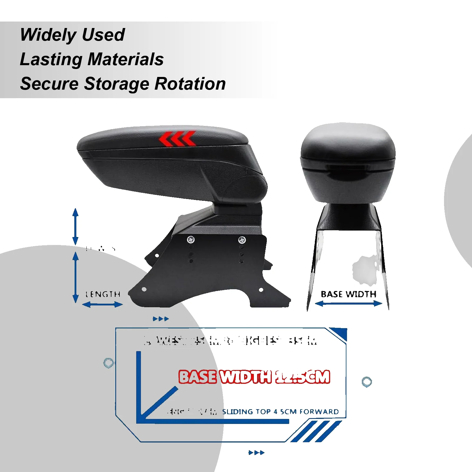 Car Armrest Storage Box Adjustable Height Rotation No Drill Storage Arm Rest For Car For Interior Center Console Automotive Auto