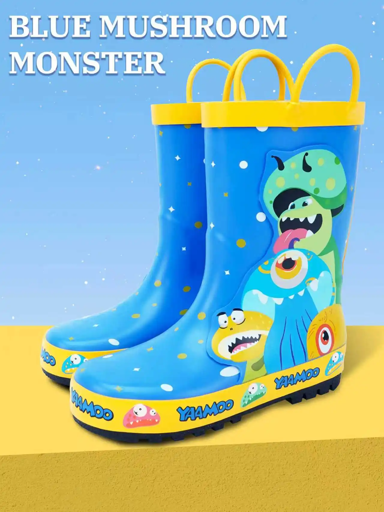 Kids Rubber Rain Boots with Handle, Mushroom Monster Design, Anti-Slip Waterproof Toddler Rain Boots for Boys and Girls
Kids Rubber Rain Boots with Handle, Mushroom Monster Design, Anti-Slip Waterproof Toddler Rain Boots for Boys and Girls