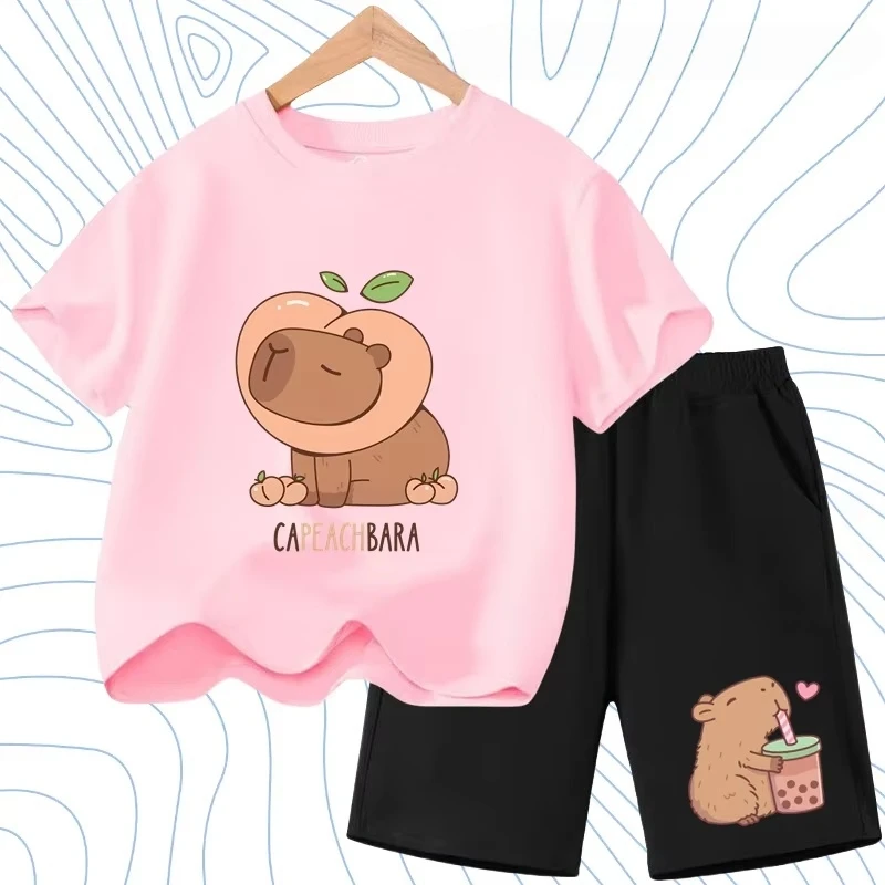 Sets for Children Girl Clothes Capibara Kawaii Cartoon Short Sleeve T-Shirt Shorts 2pc/Sets Girl Outfits Kids Clothes Boys
Sets for Children Girl Clothes Capibara Kawaii Cartoon Short Sleeve T-Shirt Shorts 2pc/Sets Girl Outfits Kids Clothes Boys