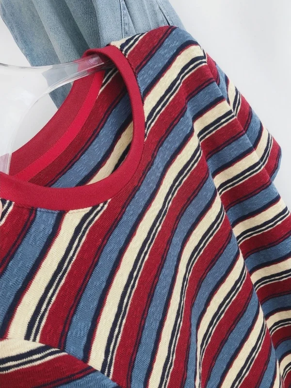 Women's round Neck T-Shirt Breathable Striped Short Sleeve Loose Slimming Summer Versatile Student Top Comfortable Cotton Blend
Women's round Neck T-Shirt Breathable Striped Short Sleeve Loose Slimming Summer Versatile Student Top Comfortable Cotton Blend