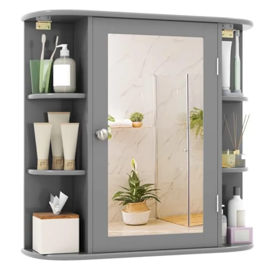 Bathroom Wall Cabinet with Mirror Modern Medicine Cabinet with Mirrored Door 4 Internal Shelves and 6 Side Open Shelves Wall Mo
Bathroom Wall Cabinet with Mirror Modern Medicine Cabinet with Mirrored Door 4 Internal Shelves and 6 Side Open Shelves Wall Mo