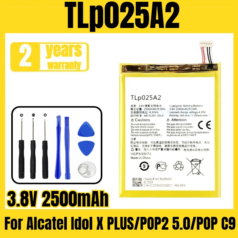 TLp025A2 mobile phone battery,suitable for Alcatel Idol X PLUS/POP2 5.0/POP C9 battery large capacity, free tool 3.8V 2500mAh
TLp025A2 mobile phone battery,suitable for Alcatel Idol X PLUS/POP2 5.0/POP C9 battery large capacity, free tool 3.8V 2500mAh