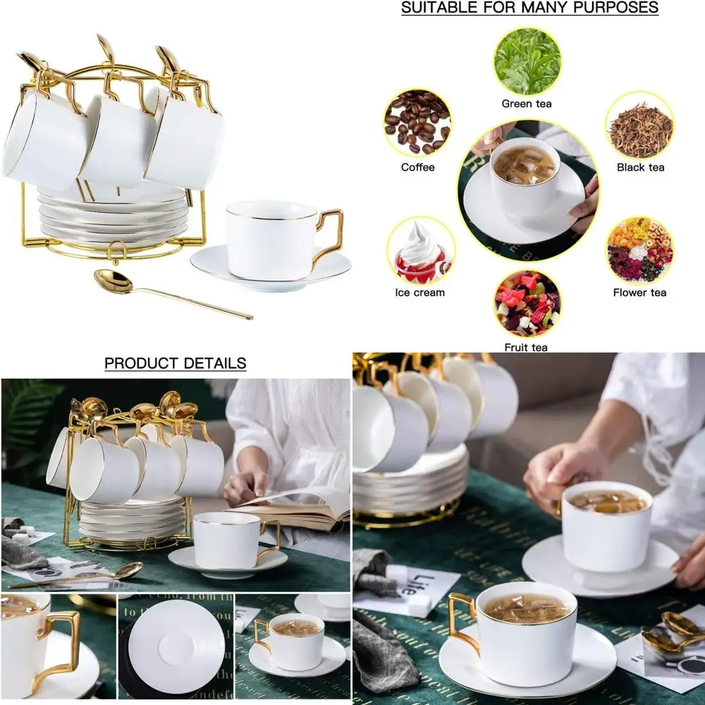 6-Piece Porcelain Cappuccino Cup and Saucer Set with Metal Stand, Ideal for Stackable Tea, Coffee, Latte, and Espresso Drinks
6-Piece Porcelain Cappuccino Cup and Saucer Set with Metal Stand, Ideal for Stackable Tea, Coffee, Latte, and Espresso Drinks