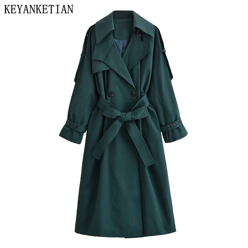 KEYANKETIAN осеннее новое женское двубортное пальто с поясом на плечо, длинная ветровка, пальто для женщин
KEYANKETIAN осеннее новое женское двубортное пальто с поясом на плечо, длинная ветровка, пальто для женщин