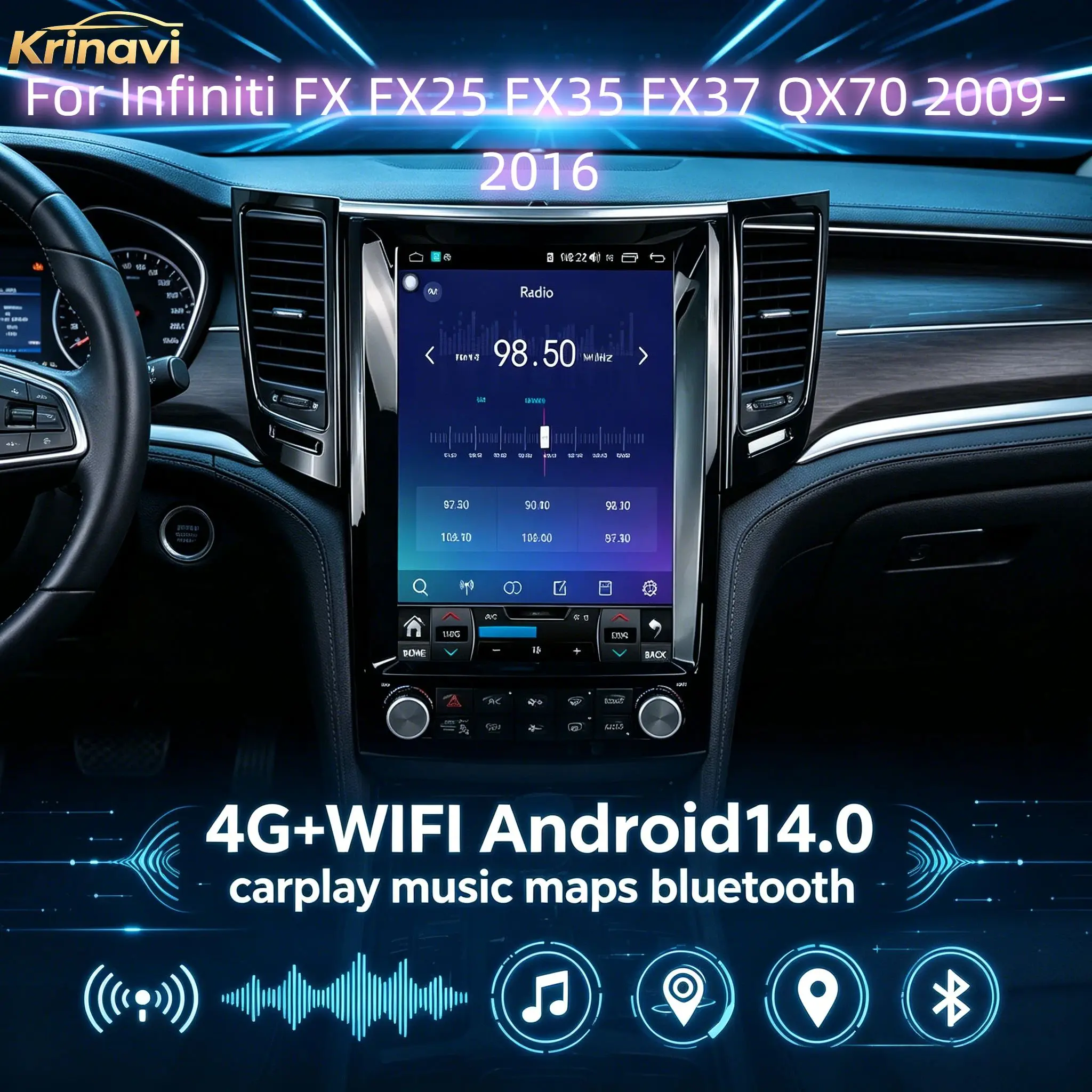Android 14 CarPlay GPS Navigation Stereo Head Unit For Infiniti FX FX25 FX35 FX37 QX70 2009-2016 Full Touch Multimedia Player
Android 14 CarPlay GPS Navigation Stereo Head Unit For Infiniti FX FX25 FX35 FX37 QX70 2009-2016 Full Touch Multimedia Player