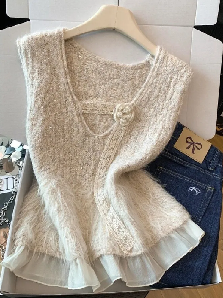 Soft Style Women's Knitted Vest V-Neck Sleeveless Sweater Winter Warmth Decoration Floral Pattern Layering Top Female Teenager
Soft Style Women's Knitted Vest V-Neck Sleeveless Sweater Winter Warmth Decoration Floral Pattern Layering Top Female Teenager