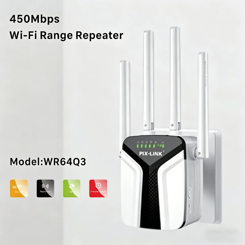 PIX-LINK WR64Q3 450Mbps Wireless Router WiFi Repeater Access Point 2.4GHz 4dBi Antennas Home Range Extender
PIX-LINK WR64Q3 450Mbps Wireless Router WiFi Repeater Access Point 2.4GHz 4dBi Antennas Home Range Extender
