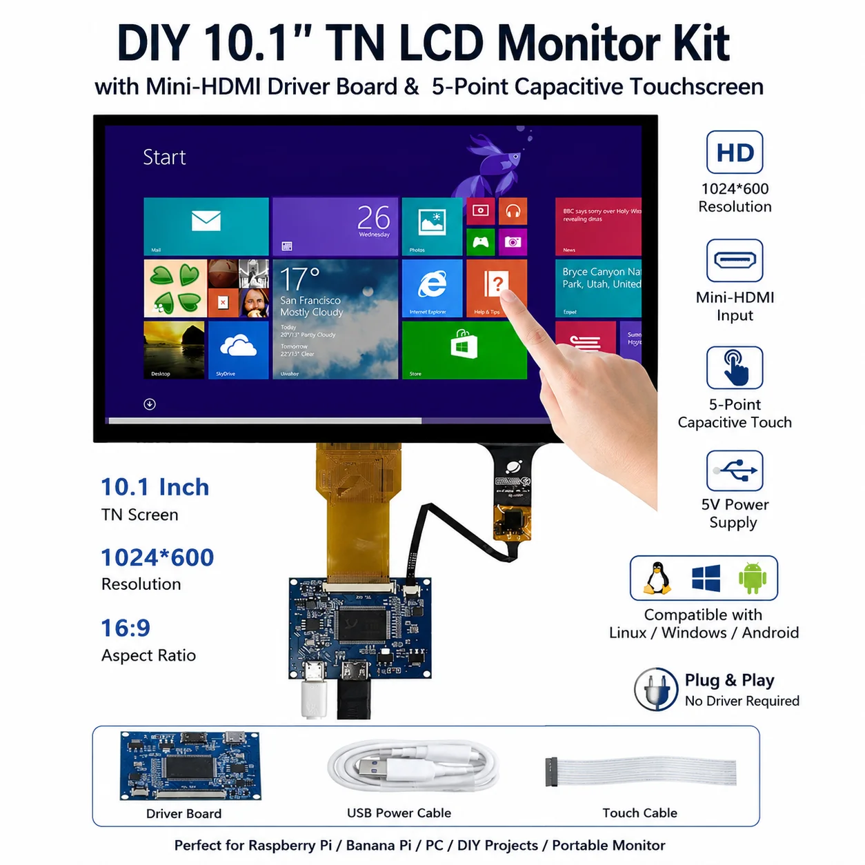 10.1 Inch LCD Display Screen Monitor HDMI-Compatible Driver Control Board Touchscreen Raspberry Pi Computer Secondary Screen
10.1 Inch LCD Display Screen Monitor HDMI-Compatible Driver Control Board Touchscreen Raspberry Pi Computer Secondary Screen