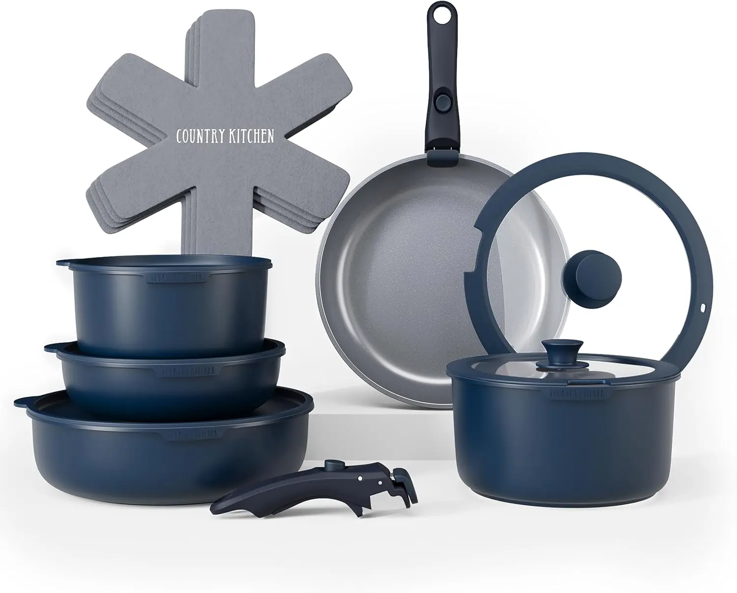 Country Kitchen Cookware Set with Removable Handle, Oven & RV Safe Pots and Pans in Denim
Country Kitchen Cookware Set with Removable Handle, Oven & RV Safe Pots and Pans in Denim