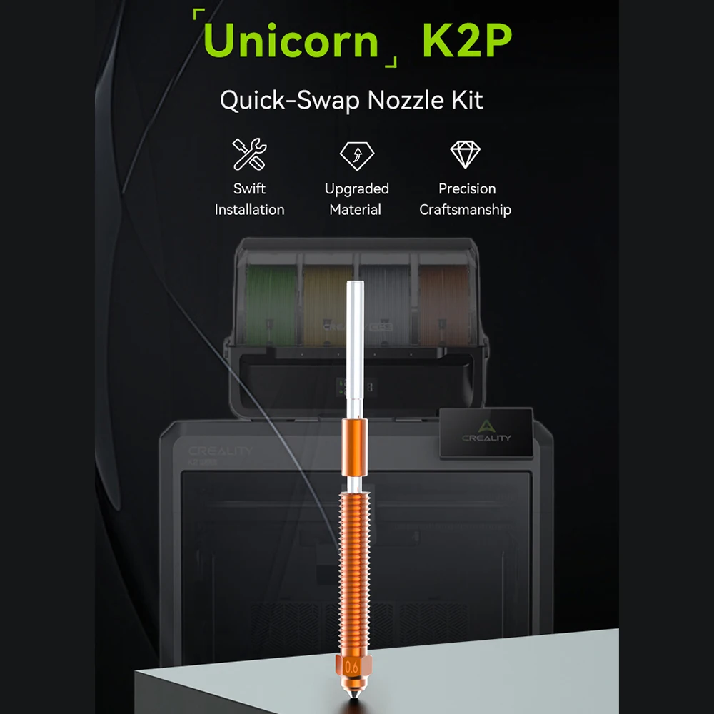 Creality K2 Plus 3D Printer Accessory "Unicorn" K2P Quick-Swap Nozzle 0.6mm All-metal Design for Filament PLA, ABS, PETG, TPU
Creality K2 Plus 3D Printer Accessory "Unicorn" K2P Quick-Swap Nozzle 0.6mm All-metal Design for Filament PLA, ABS, PETG, TPU