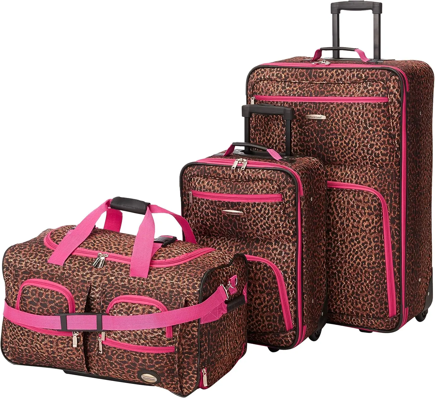 3-Piece Pink Leopard Luggage Set with 20-inch, 28-inch Upright and 22-inch Duffel, Expandable
3-Piece Pink Leopard Luggage Set with 20-inch, 28-inch Upright and 22-inch Duffel, Expandable