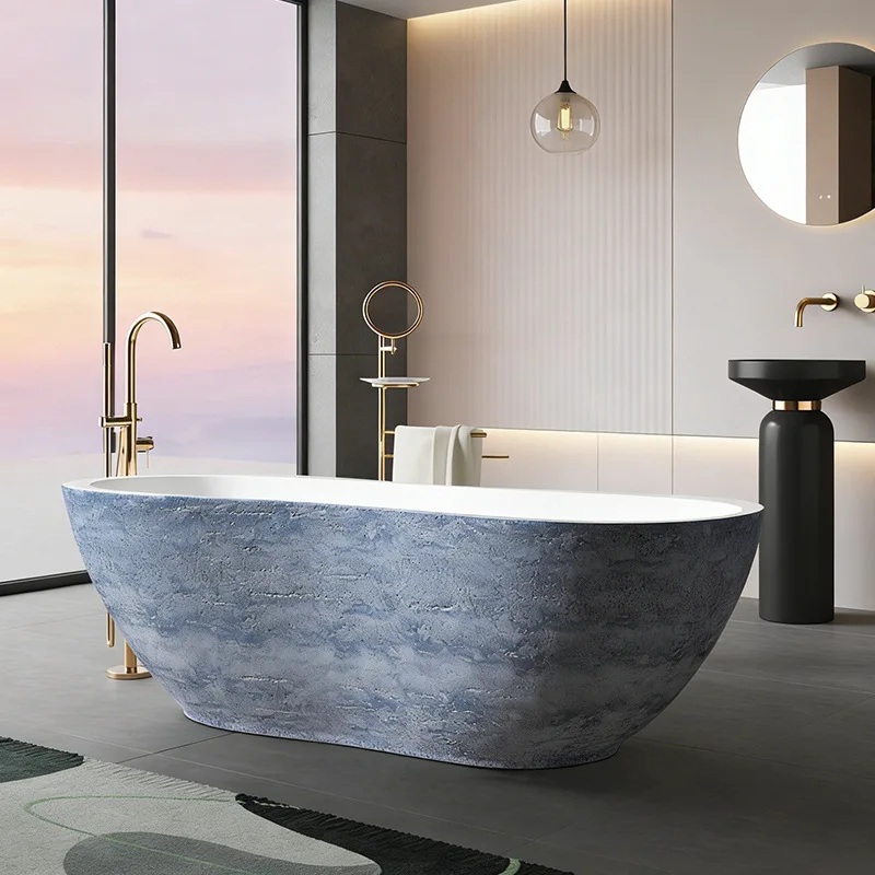 Designer solid carved yellow travertine bathtub, natural stone surface smooth can be exported freestanding bathtub
Designer solid carved yellow travertine bathtub, natural stone surface smooth can be exported freestanding bathtub
