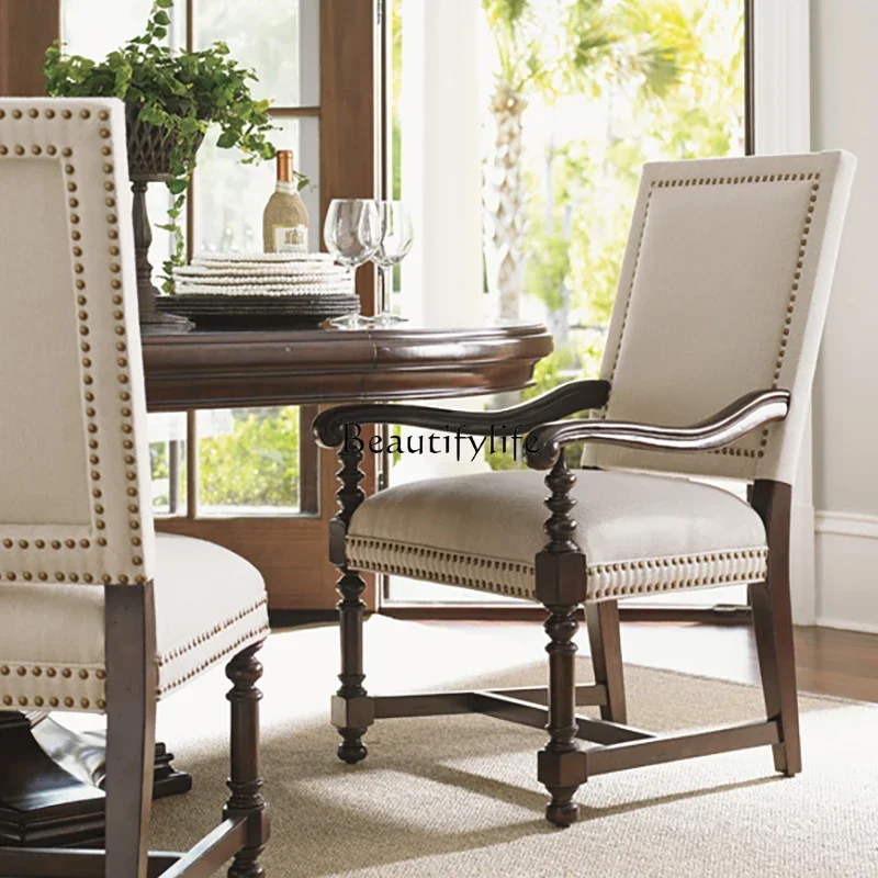 Retro Solid Wood Cotton Linen Fabric Dining Chair Villa with Armrest Eating Chair
Retro Solid Wood Cotton Linen Fabric Dining Chair Villa with Armrest Eating Chair