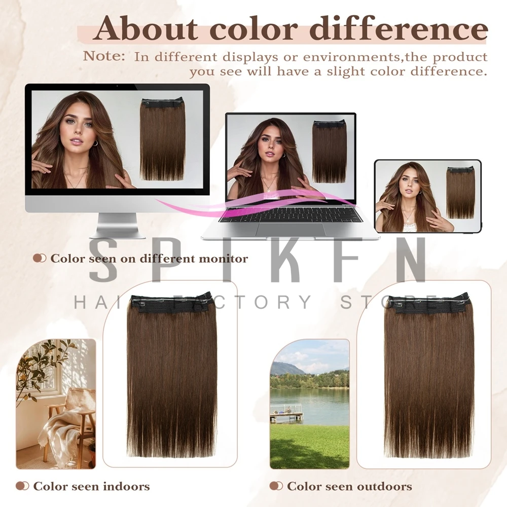 Natural Black Clip In One Piece Human Hair Extensions 60-100g with Adjustable Fish Wire Halo Hair Extensions Flip ins 12''-24'' 9 S0f02a6f3127b439d8b425f94304030act