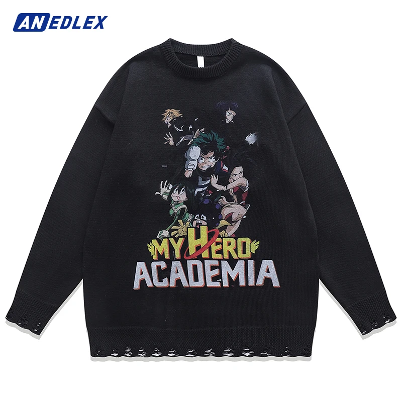 Mens Streetwear Harajuku Black Grey Apricot Sweater Japanese Anime Knitted Sweater Autumn Winter Cotton Loose Pullover Unisex
Mens Streetwear Harajuku Black Grey Apricot Sweater Japanese Anime Knitted Sweater Autumn Winter Cotton Loose Pullover Unisex