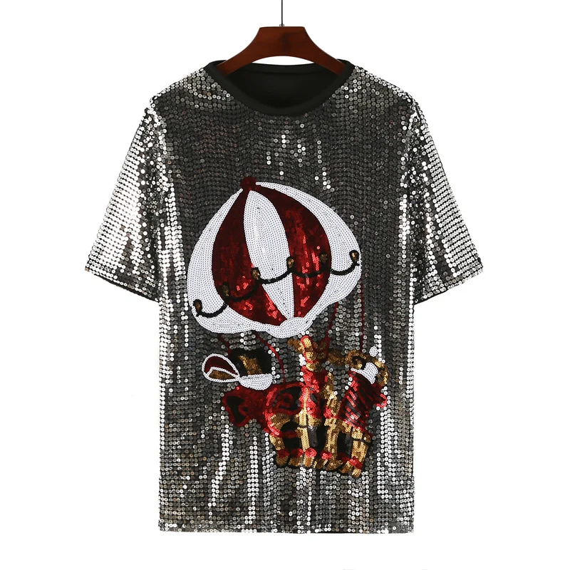 Runway Summer Sequins Streetwear Cartoon Print Short Sleeve T-Shirt Round Neck Hip Hop Straight Night Club Women's Wear
Runway Summer Sequins Streetwear Cartoon Print Short Sleeve T-Shirt Round Neck Hip Hop Straight Night Club Women's Wear