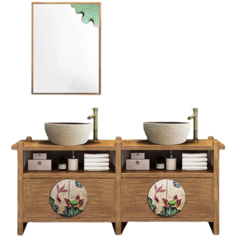 Modern Chinese Style Bathroom Cabinet Combination Solid Wood Bathroom Cabinet Bathroom Floor Double Wash Basin
Modern Chinese Style Bathroom Cabinet Combination Solid Wood Bathroom Cabinet Bathroom Floor Double Wash Basin