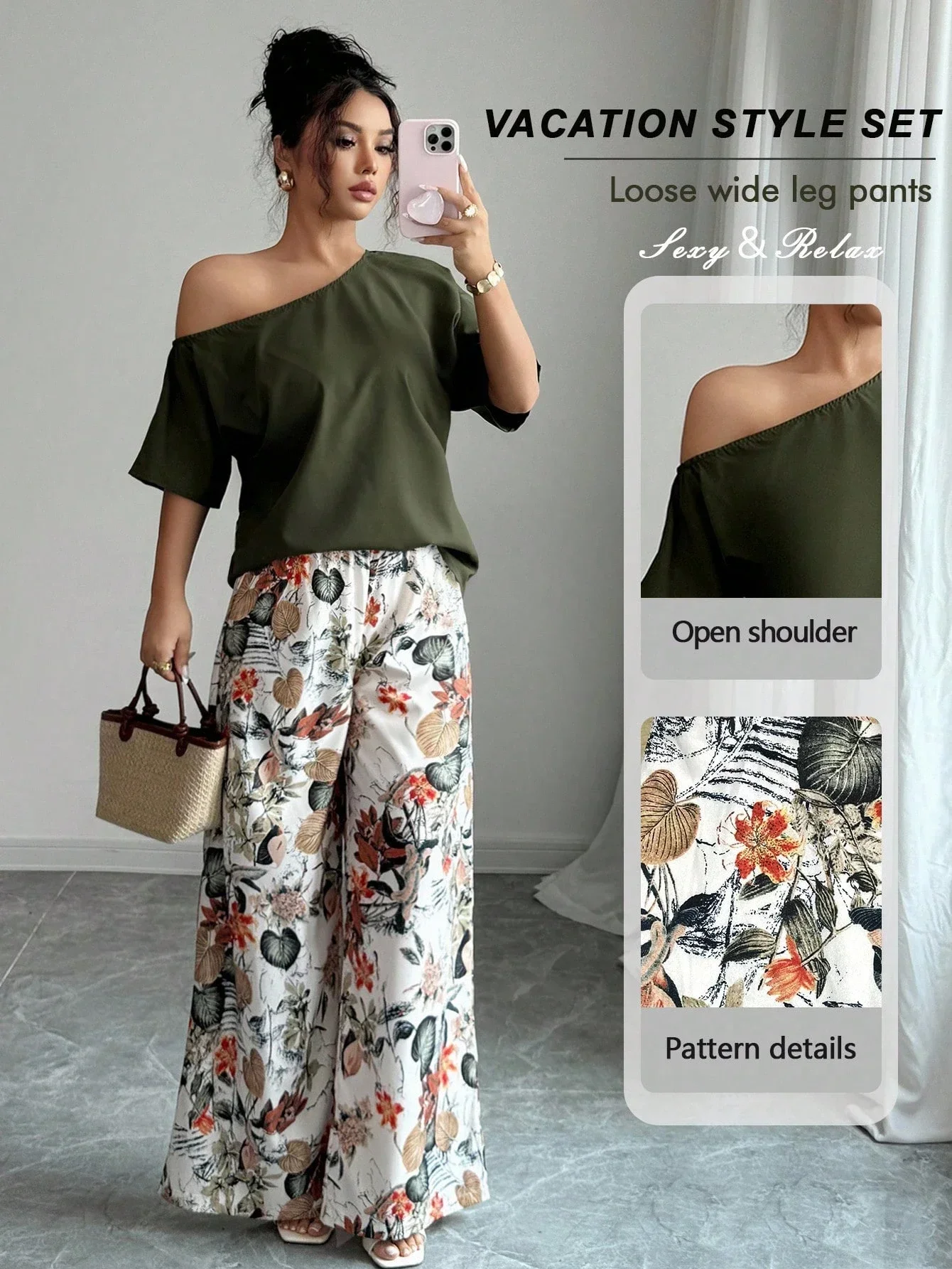 Vacation Style 2pcs Set Women Asymmetrical Neck Blouse Floral Wide Leg Pants
Vacation Style 2pcs Set Women Asymmetrical Neck Blouse Floral Wide Leg Pants