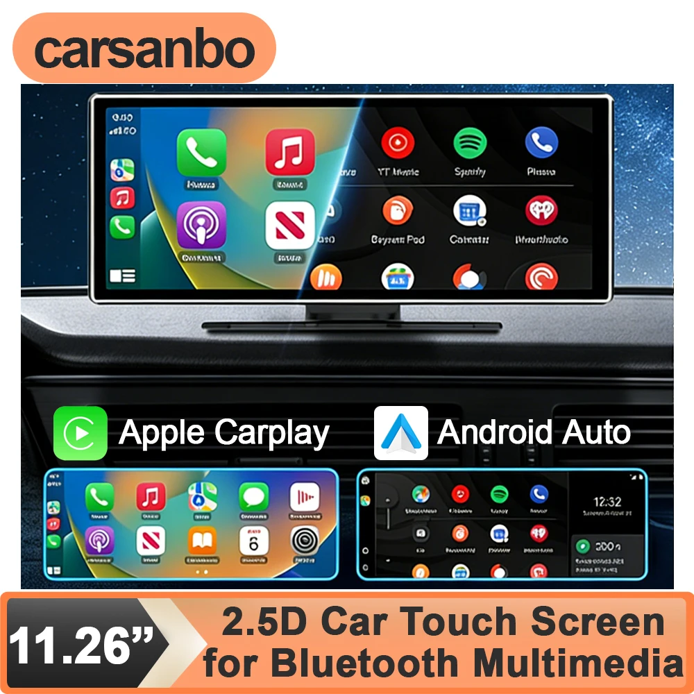 Автомобильный монитор Carsanbo 11.26" 2.5D с поддержкой беспроводного CarPlay, Android Auto, Bluetooth, мультимедиа, видеорегистратора, Wi-Fi 2.4+5G, FM
Автомобильный монитор Carsanbo 11.26" 2.5D с поддержкой беспроводного CarPlay, Android Auto, Bluetooth, мультимедиа, видеорегистратора, Wi-Fi 2.4+5G, FM