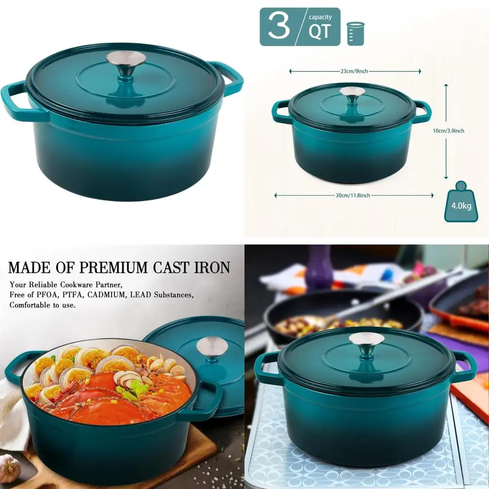 3-Quart Gradient Teal Cast Iron Dutch Oven Pot with Lid - Perfect for Bread Baking and Stylish Home Cooking
3-Quart Gradient Teal Cast Iron Dutch Oven Pot with Lid - Perfect for Bread Baking and Stylish Home Cooking