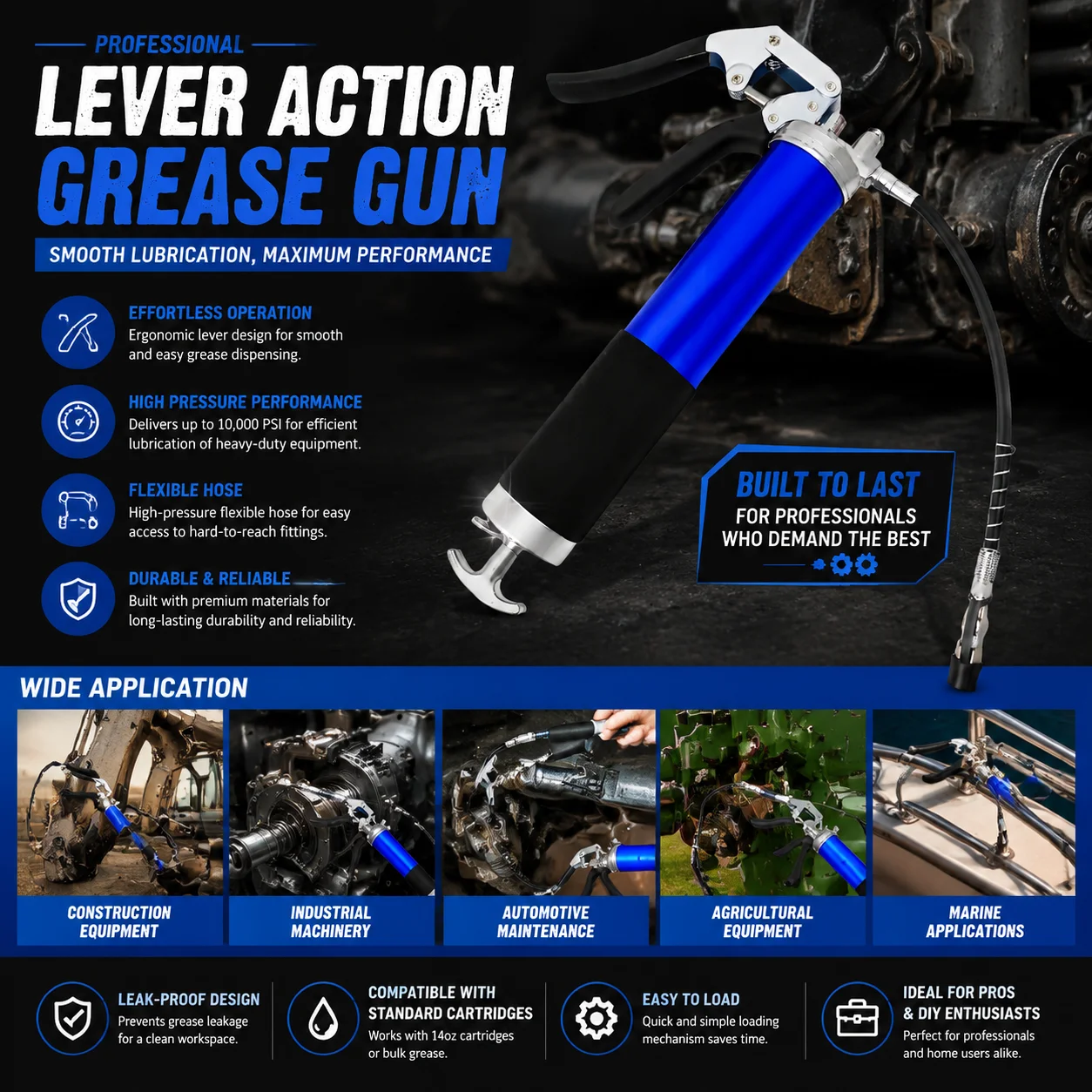Handheld Grease Filling 6000-7000 PSI Aluminum Alloy Manual Pistol Grip Grease Gun with Flexible Hose Manual Grease Gun Injector
Handheld Grease Filling 6000-7000 PSI Aluminum Alloy Manual Pistol Grip Grease Gun with Flexible Hose Manual Grease Gun Injector