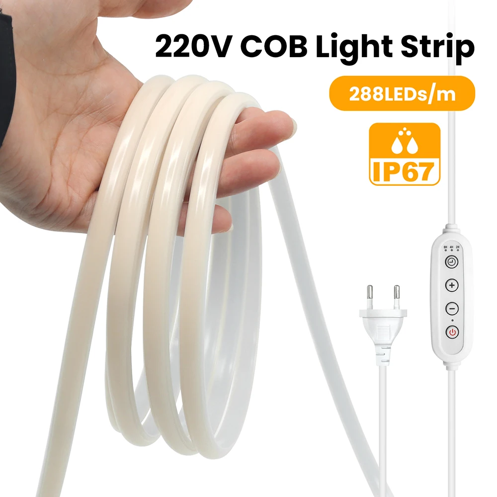 220V Dimmable LED COB Neon Strip Light 4key Dimmer Switch EU Power Plug Kit 3000K 4000K 6000K 288 LEDs Flexible Milky Tube Lamp
220V Dimmable LED COB Neon Strip Light 4key Dimmer Switch EU Power Plug Kit 3000K 4000K 6000K 288 LEDs Flexible Milky Tube Lamp