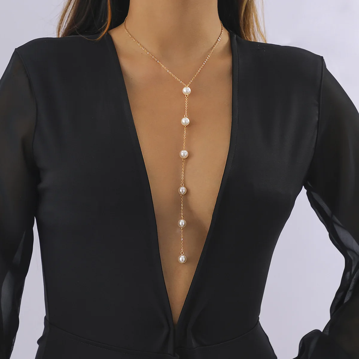 New jewelry, temperament thin chain metal necklace for women, simple long sexy pearl fringed necklace
New jewelry, temperament thin chain metal necklace for women, simple long sexy pearl fringed necklace