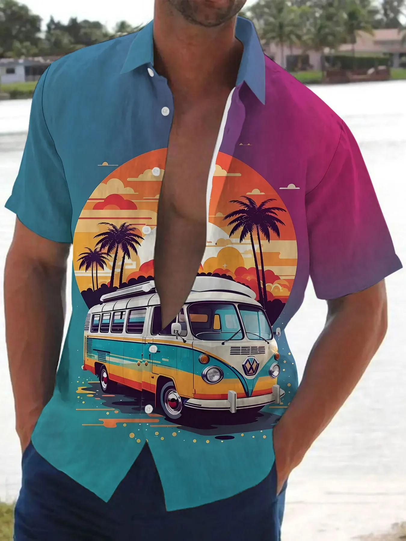 Men's Retro Sunset Camper Van Print Hawaiian Shirts Short Sleeve Casual Beach Button Down Shirt
Men's Retro Sunset Camper Van Print Hawaiian Shirts Short Sleeve Casual Beach Button Down Shirt