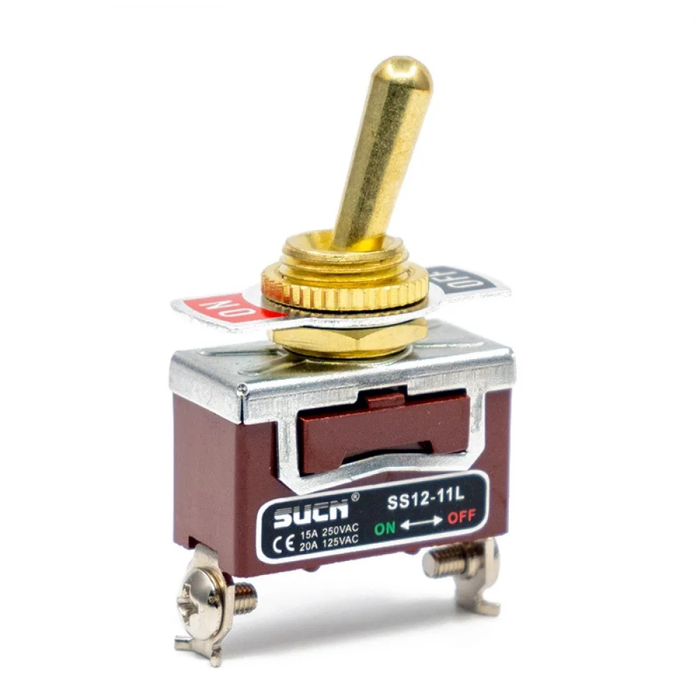 SS12-11L Brass Toggle Switch Self-locking Type 125V 20A/250V 15A 2 Gears 2 Pins 1NO Toggle Switch Desk Lamp Tube Accessories
SS12-11L Brass Toggle Switch Self-locking Type 125V 20A/250V 15A 2 Gears 2 Pins 1NO Toggle Switch Desk Lamp Tube Accessories