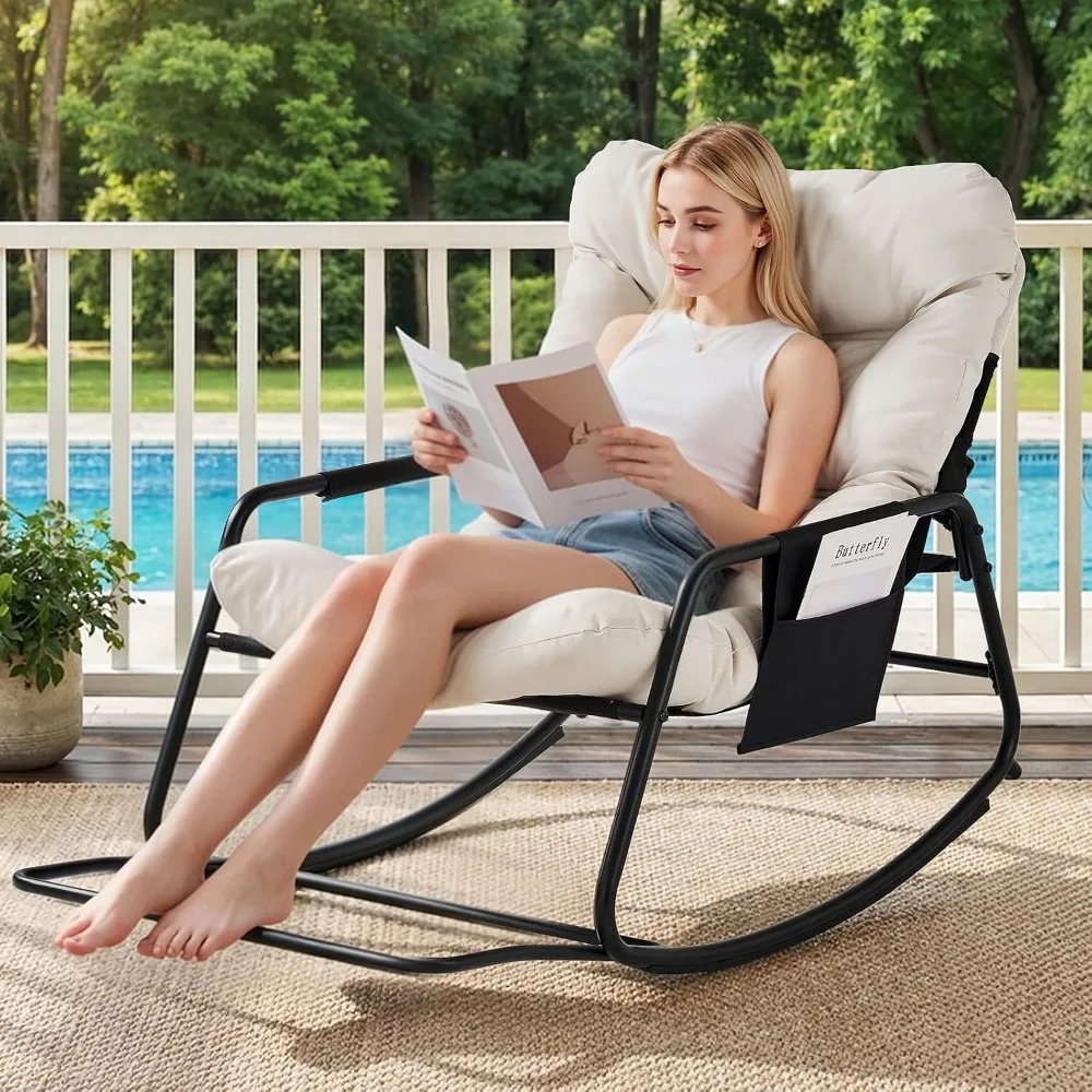 Adjustable Backrest Rocking Chair, Indoor-Outdoor Rocker with Cushion & Footrest, Cream White
Adjustable Backrest Rocking Chair, Indoor-Outdoor Rocker with Cushion & Footrest, Cream White