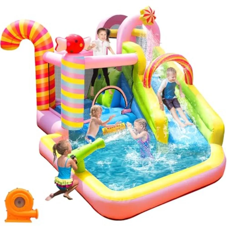 6-in-1 Candy Water Park: Inflatable Bounce House with Slide for 3-12, Indoor/Outdoor Use, PVC Material, Blue/Pink/White, Quick
6-in-1 Candy Water Park: Inflatable Bounce House with Slide for 3-12, Indoor/Outdoor Use, PVC Material, Blue/Pink/White, Quick