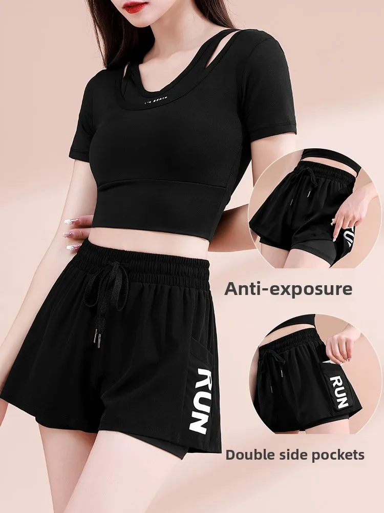 Women's Running Sport Set Quick Dry Yoga Fitness Clothes Summer Morning Run Outfit Top Shorts round Neck Short Sleeve T-Shirt
Women's Running Sport Set Quick Dry Yoga Fitness Clothes Summer Morning Run Outfit Top Shorts round Neck Short Sleeve T-Shirt