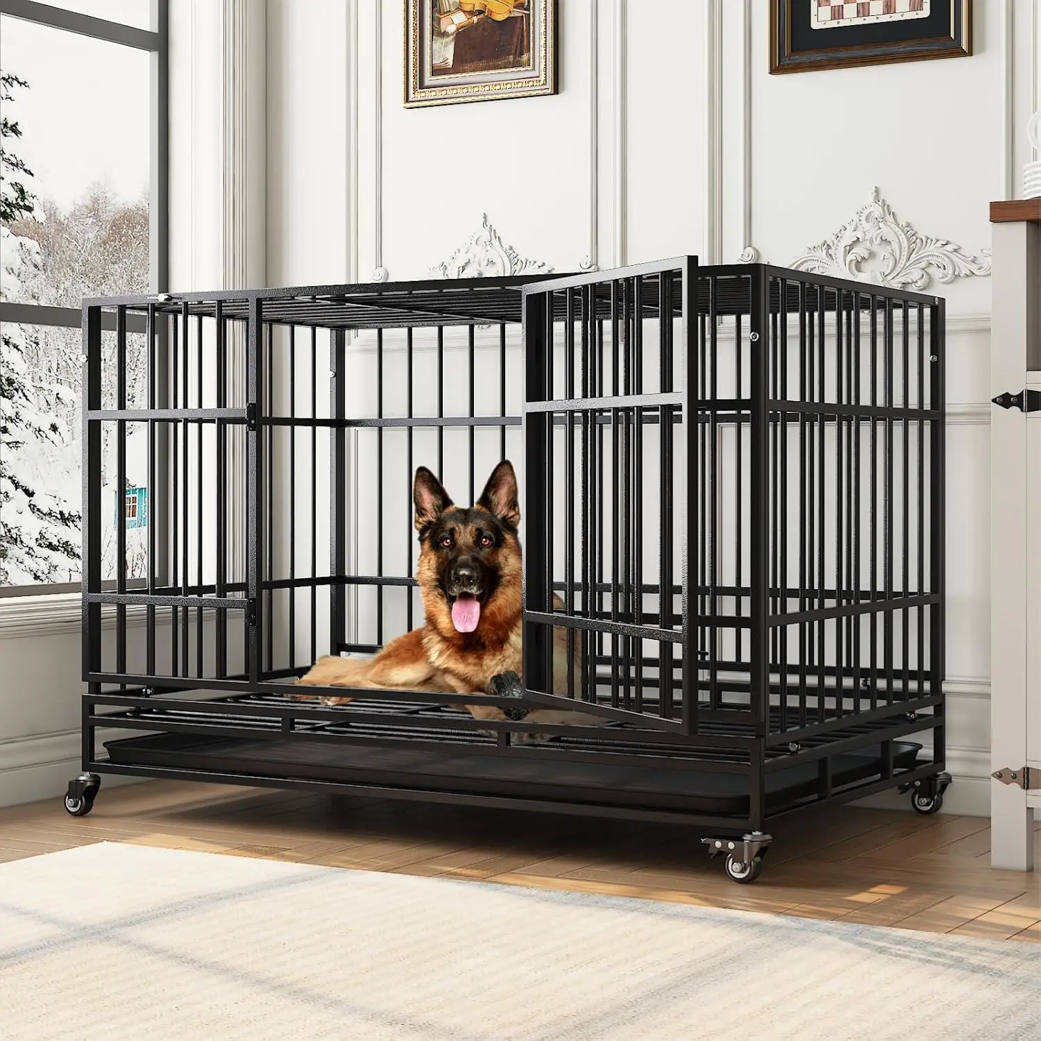 48 Inch Heavy Duty Indestructible Dog Crate, Escape Proof Dog Cage with Double Doors, Dog Kennel for High Anxiety Dogs
48 Inch Heavy Duty Indestructible Dog Crate, Escape Proof Dog Cage with Double Doors, Dog Kennel for High Anxiety Dogs