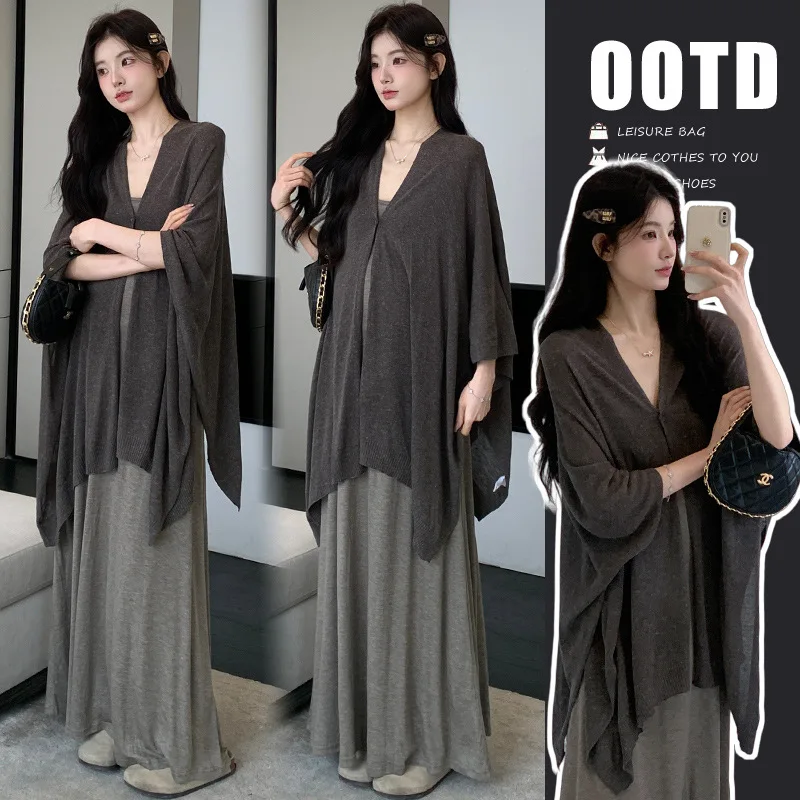Pregnancy Set Autumn Sleeveless Dress Knit Shawl Two Piece Outfit Premium Soft Maternity Wear Stylish Comfortable Mommy Dress 
Pregnancy Set Autumn Sleeveless Dress Knit Shawl Two Piece Outfit Premium Soft Maternity Wear Stylish Comfortable Mommy Dress