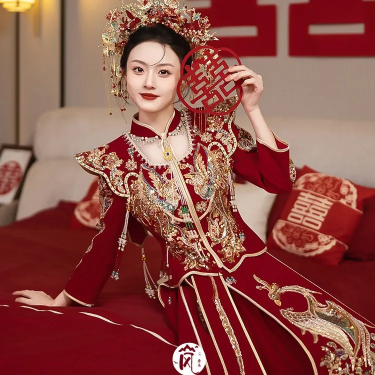 High End Xiuhe Clothing Heavy Industry Bride Gown Robe Ming Dynasty Pop Hanfu Chinese Wedding Dress For Overseas Oriental Girl
High End Xiuhe Clothing Heavy Industry Bride Gown Robe Ming Dynasty Pop Hanfu Chinese Wedding Dress For Overseas Oriental Girl