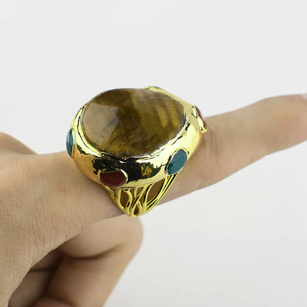 Natural Yellow Tiger Eye Stone Beauty Multi Color Jade Gold Plated Ring Adjustable Handmade For Lady
Natural Yellow Tiger Eye Stone Beauty Multi Color Jade Gold Plated Ring Adjustable Handmade For Lady
